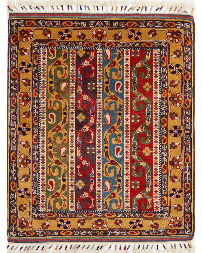 Shaal 3' 2" X 4' 1" Hand Knotted Wool Rug 3' 2" X 4' 1" (97 X 124) / Multi / Wool