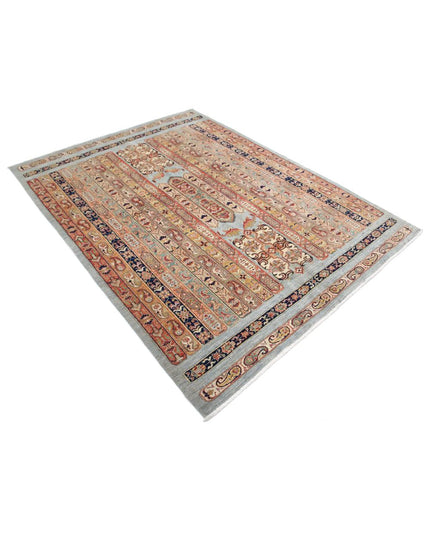 Shaal 5' 6" X 7' 4" Hand Knotted Wool Rug 5' 6" X 7' 4" (168 X 223) / Blue / Wool