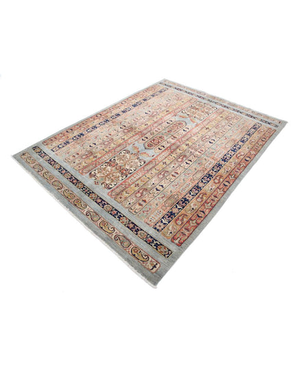 Shaal 5' 6" X 7' 4" Hand Knotted Wool Rug 5' 6" X 7' 4" (168 X 223) / Blue / Wool