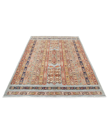 Shaal 5' 6" X 7' 4" Hand Knotted Wool Rug 5' 6" X 7' 4" (168 X 223) / Blue / Wool