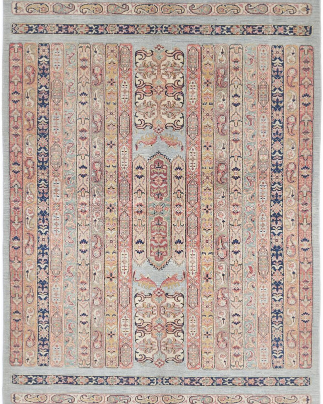 Shaal 5' 6" X 7' 4" Hand Knotted Wool Rug 5' 6" X 7' 4" (168 X 223) / Blue / Wool
