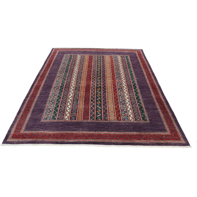 Shaal 6' 0" X 7' 9" Wool Hand-Knotted Rug 6' 0" X 7' 9" (183 X 236) / Purple / Multi