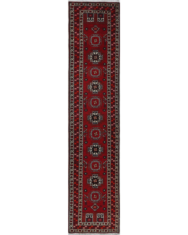 Shiraz 1' 1" X 6' 9" Hand Knotted Wool Rug 1' 1" X 6' 9" (33 X 206) / Red / Wool
