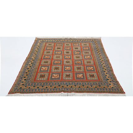 Sumak Kilim 5' 2" X 6' 10" Wool Hand-Woven Kilim 5' 2" X 6' 10" (157 X 208) / Multi / Multi