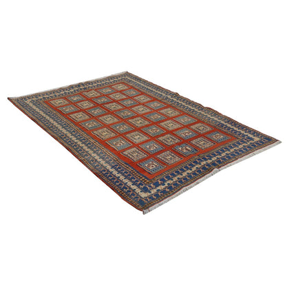 Sumak Kilim 4' 9" X 6' 10" Wool Hand-Woven Kilim 4' 9" X 6' 10" (145 X 208) / Multi / Multi