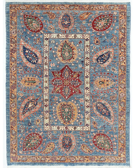 Suzani 4' 10" X 6' 7" Hand Knotted Wool Rug 4' 10" X 6' 7" (147 X 201) / Blue / Wool