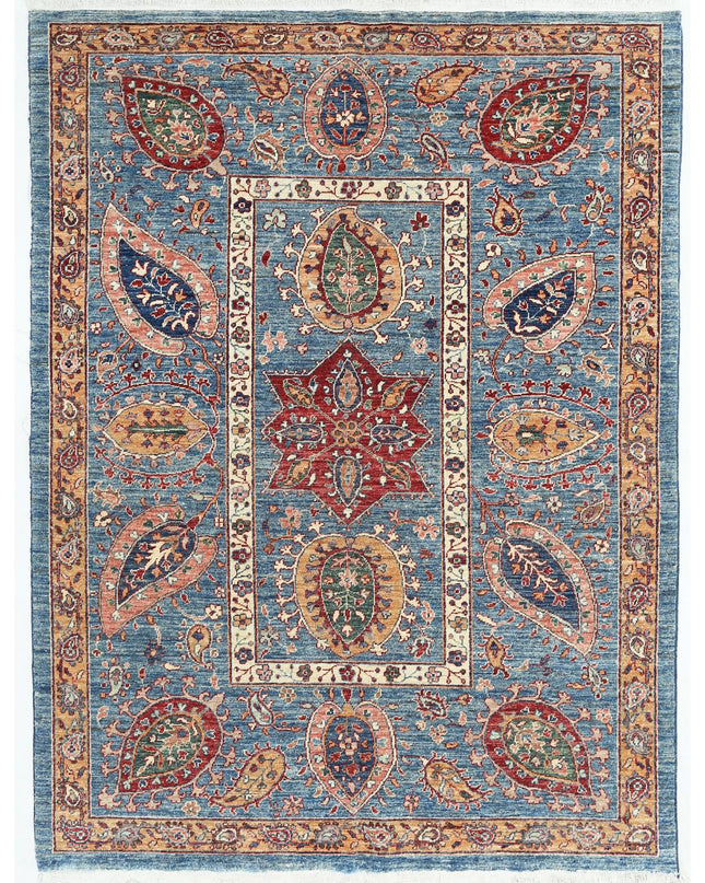 Suzani 4' 10" X 6' 7" Hand Knotted Wool Rug 4' 10" X 6' 7" (147 X 201) / Blue / Wool