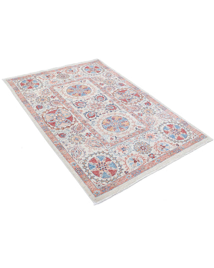 Suzani 4' 0" X 5' 8" Hand Knotted Wool Rug 4' 0" X 5' 8" (122 X 173) / Ivory / Wool