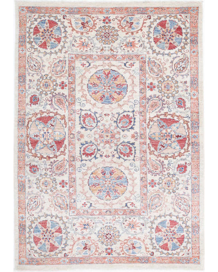 Suzani 4' 0" X 5' 8" Hand Knotted Wool Rug 4' 0" X 5' 8" (122 X 173) / Ivory / Wool