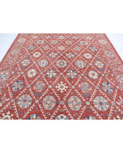 Suzani 9' 0" X 11' 6" Hand Knotted Wool Rug 9' 0" X 11' 6" (274 X 351) / Red / Wool
