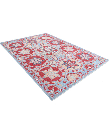 Suzani 6' 8" X 9' 7" Hand Knotted Wool Rug 6' 8" X 9' 7" (203 X 292) / Teal / Wool