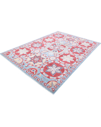 Suzani 6' 8" X 9' 7" Hand Knotted Wool Rug 6' 8" X 9' 7" (203 X 292) / Teal / Wool