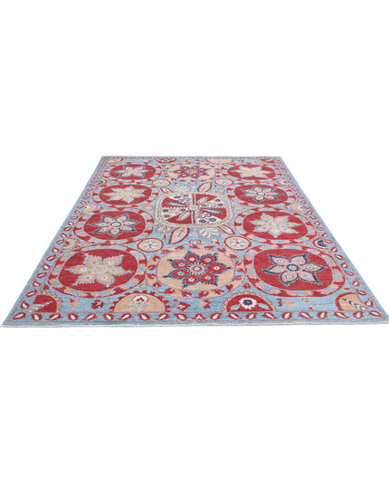 Suzani 6' 8" X 9' 7" Hand Knotted Wool Rug 6' 8" X 9' 7" (203 X 292) / Teal / Wool