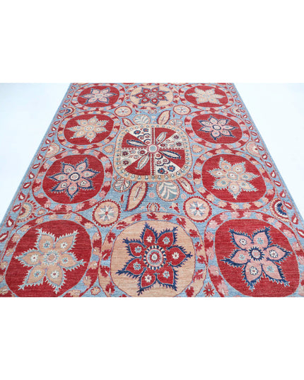 Suzani 6' 8" X 9' 7" Hand Knotted Wool Rug 6' 8" X 9' 7" (203 X 292) / Teal / Wool