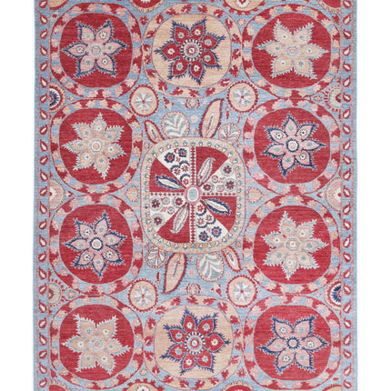 Suzani 6' 8" X 9' 7" Hand Knotted Wool Rug 6' 8" X 9' 7" (203 X 292) / Teal / Wool