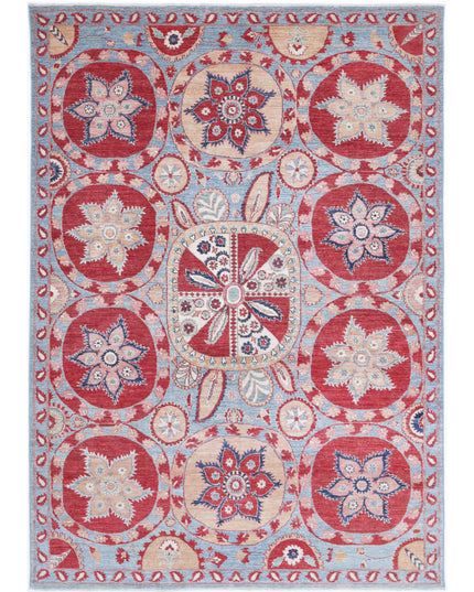 Suzani 6' 8" X 9' 7" Hand Knotted Wool Rug 6' 8" X 9' 7" (203 X 292) / Teal / Wool