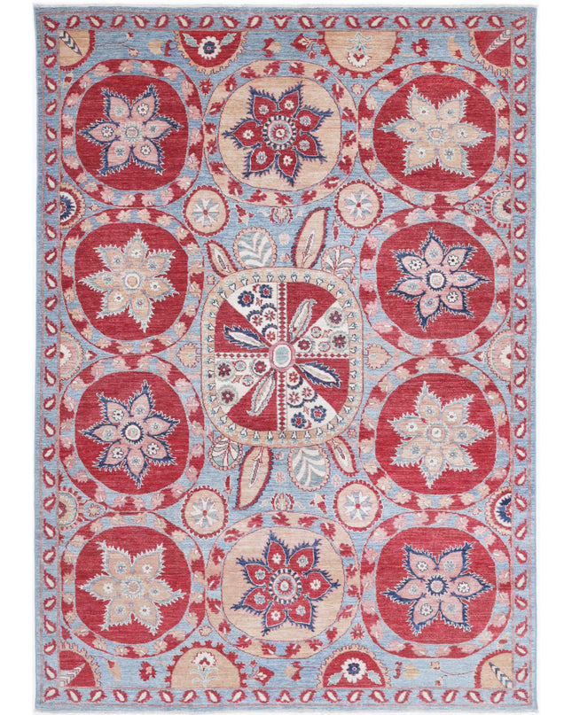 Suzani 6' 8" X 9' 7" Hand Knotted Wool Rug 6' 8" X 9' 7" (203 X 292) / Teal / Wool