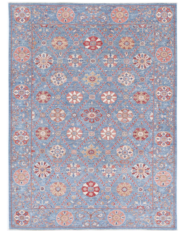 Suzani 6' 8" X 9' 3" Hand Knotted Wool Rug 6' 8" X 9' 3" (203 X 282) / Blue / Wool