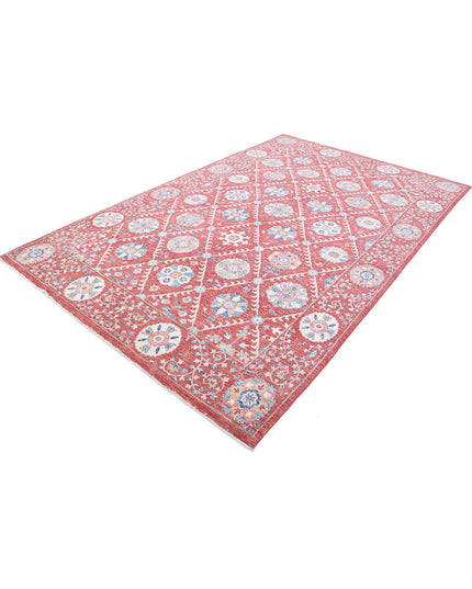 Suzani 6' 4" X 10' 2" Hand Knotted Wool Rug 6' 4" X 10' 2" (193 X 310) / Red / Wool