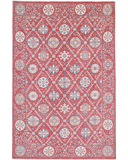 Suzani 6' 4" X 10' 2" Hand Knotted Wool Rug 6' 4" X 10' 2" (193 X 310) / Red / Wool