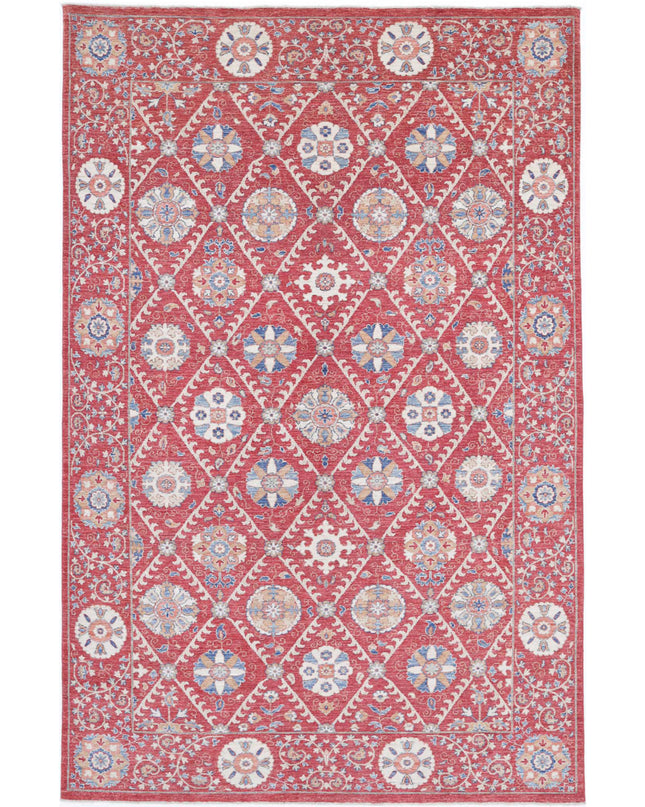 Suzani 6' 4" X 10' 2" Hand Knotted Wool Rug 6' 4" X 10' 2" (193 X 310) / Red / Wool