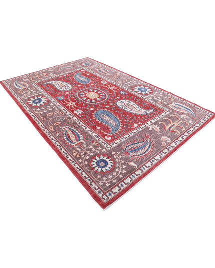 Suzani 6' 7" X 9' 9" Hand Knotted Wool Rug 6' 7" X 9' 9" (201 X 297) / Red / Wool