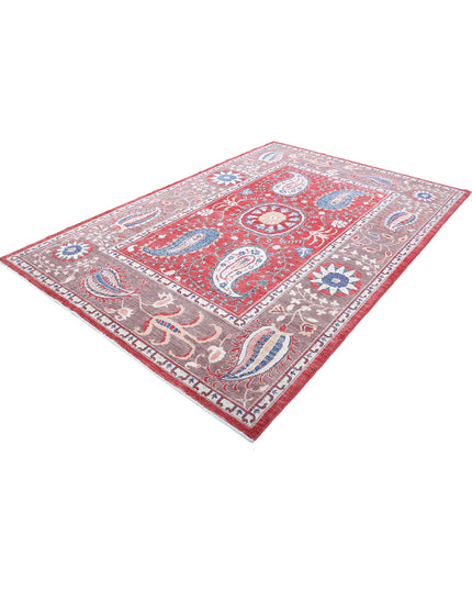 Suzani 6' 7" X 9' 9" Hand Knotted Wool Rug 6' 7" X 9' 9" (201 X 297) / Red / Wool