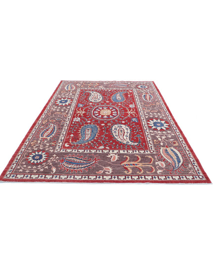 Suzani 6' 7" X 9' 9" Hand Knotted Wool Rug 6' 7" X 9' 9" (201 X 297) / Red / Wool
