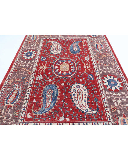 Suzani 6' 7" X 9' 9" Hand Knotted Wool Rug 6' 7" X 9' 9" (201 X 297) / Red / Wool