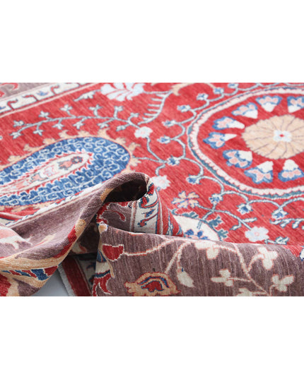 Suzani 6' 7" X 9' 9" Hand Knotted Wool Rug 6' 7" X 9' 9" (201 X 297) / Red / Wool