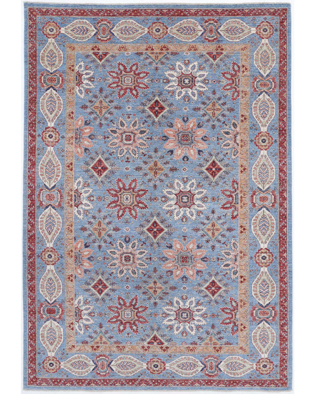 Suzani 6' 7" X 9' 8" Hand Knotted Wool Rug 6' 7" X 9' 8" (201 X 295) / Blue / Wool