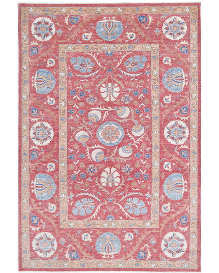 Suzani 6' 7" X 9' 10" Hand Knotted Wool Rug 6' 7" X 9' 10" (201 X 300) / Red / Wool