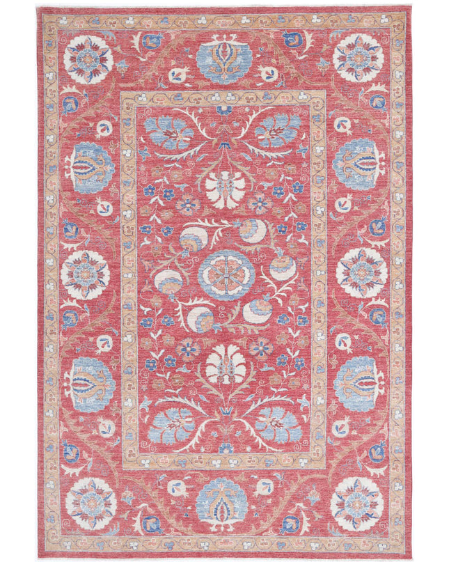 Suzani 6' 7" X 9' 10" Hand Knotted Wool Rug 6' 7" X 9' 10" (201 X 300) / Red / Wool