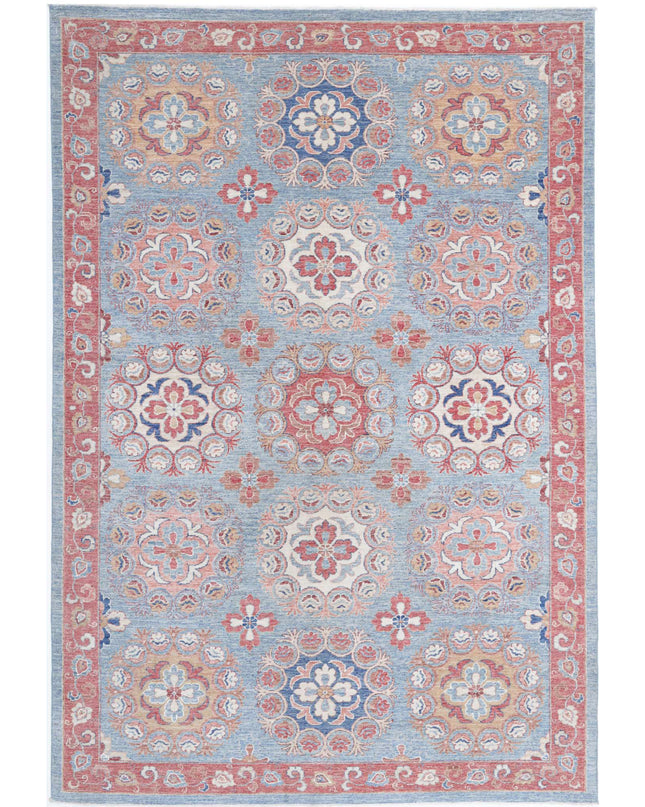 Suzani 6' 5" X 9' 6" Hand Knotted Wool Rug 6' 5" X 9' 6" (196 X 290) / Teal / Wool
