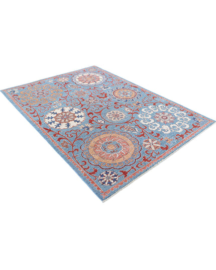 Suzani 5' 8" X 7' 9" Hand Knotted Wool Rug 5' 8" X 7' 9" (173 X 236) / Teal / Wool