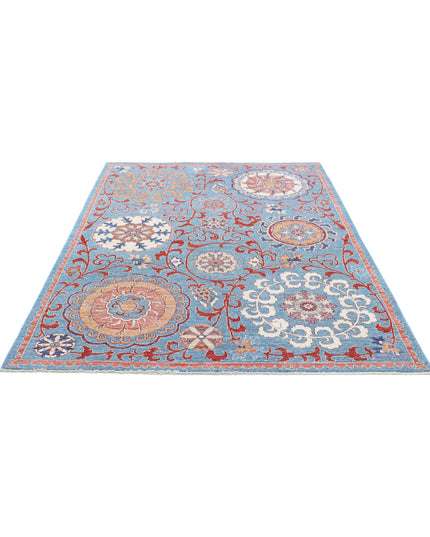 Suzani 5' 8" X 7' 9" Hand Knotted Wool Rug 5' 8" X 7' 9" (173 X 236) / Teal / Wool