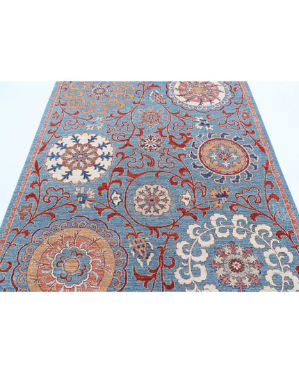 Suzani 5' 8" X 7' 9" Hand Knotted Wool Rug 5' 8" X 7' 9" (173 X 236) / Teal / Wool