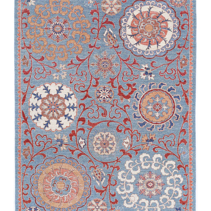 Suzani 5' 8" X 7' 9" Hand Knotted Wool Rug 5' 8" X 7' 9" (173 X 236) / Teal / Wool