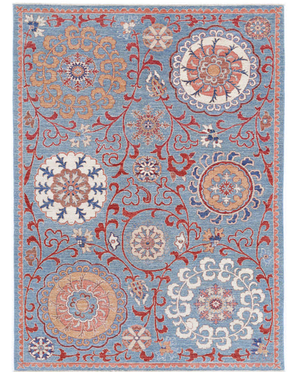 Suzani 5' 8" X 7' 9" Hand Knotted Wool Rug 5' 8" X 7' 9" (173 X 236) / Teal / Wool