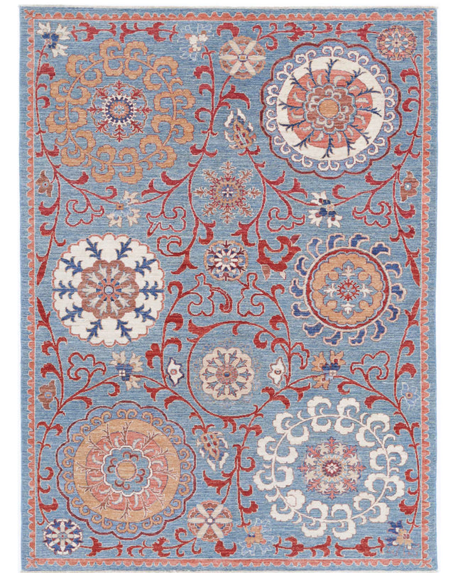 Suzani 5' 8" X 7' 9" Hand Knotted Wool Rug 5' 8" X 7' 9" (173 X 236) / Teal / Wool