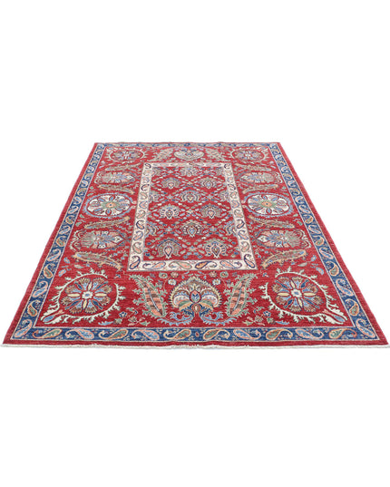 Suzani 5' 8" X 8' 0" Hand Knotted Wool Rug 5' 8" X 8' 0" (173 X 244) / Red / Wool