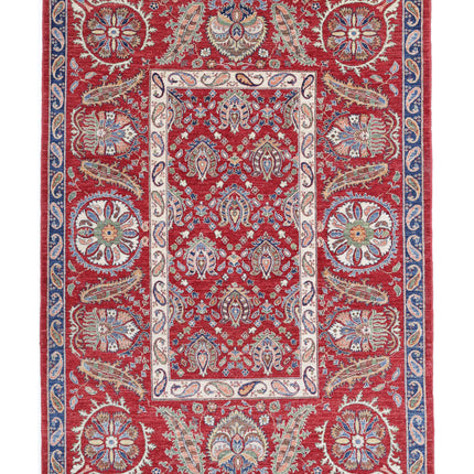 Suzani 5' 8" X 8' 0" Hand Knotted Wool Rug 5' 8" X 8' 0" (173 X 244) / Red / Wool