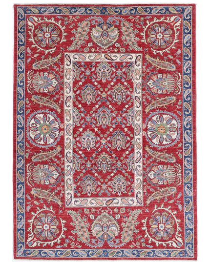 Suzani 5' 8" X 8' 0" Hand Knotted Wool Rug 5' 8" X 8' 0" (173 X 244) / Red / Wool