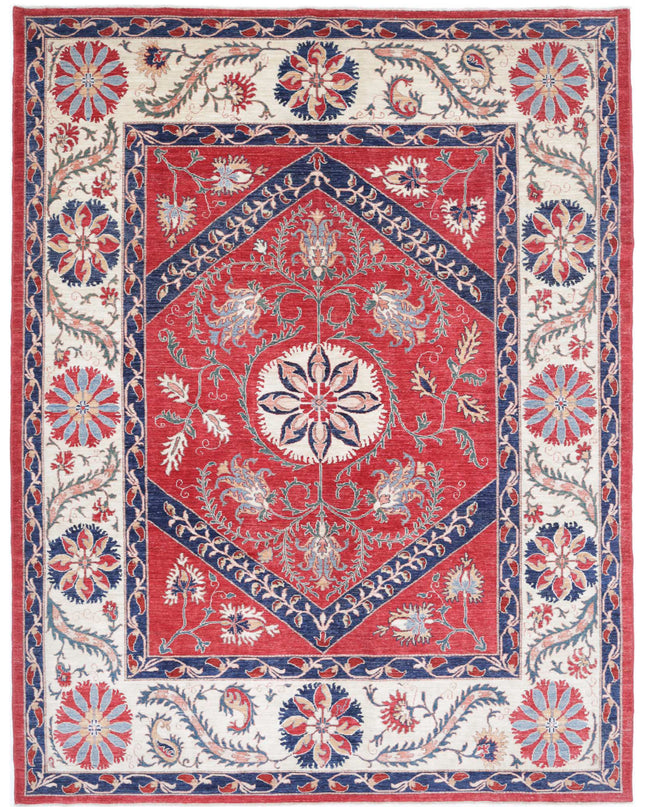 Suzani 7' 6" X 10' 0" Hand Knotted Wool Rug 7' 6" X 10' 0" (229 X 305) / Red / Wool