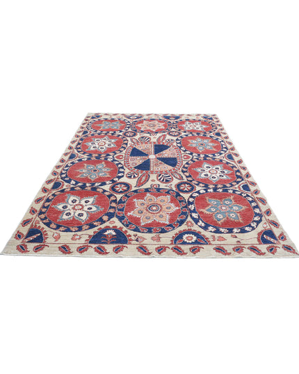 Suzani 6' 7" X 9' 7" Hand Knotted Wool Rug 6' 7" X 9' 7" (201 X 292) / Ivory / Wool