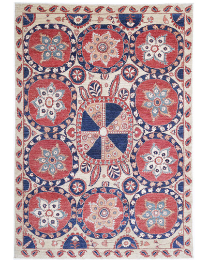 Suzani 6' 7" X 9' 7" Hand Knotted Wool Rug 6' 7" X 9' 7" (201 X 292) / Ivory / Wool