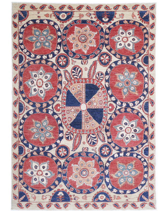 Suzani 6' 7" X 9' 7" Hand Knotted Wool Rug 6' 7" X 9' 7" (201 X 292) / Ivory / Wool