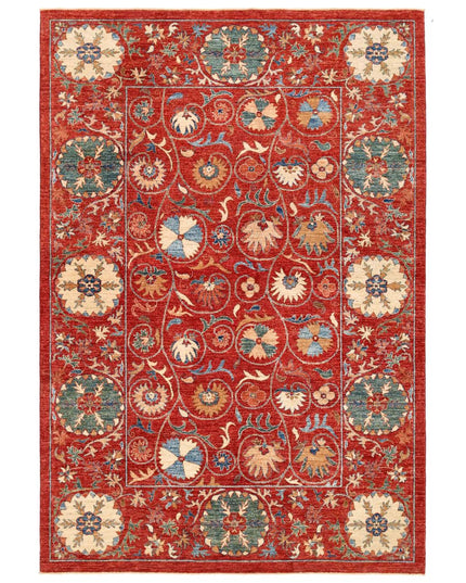 Suzani 6' 2" X 9' 0" Hand Knotted Wool Rug 6' 2" X 9' 0" (188 X 274) / Red / Wool
