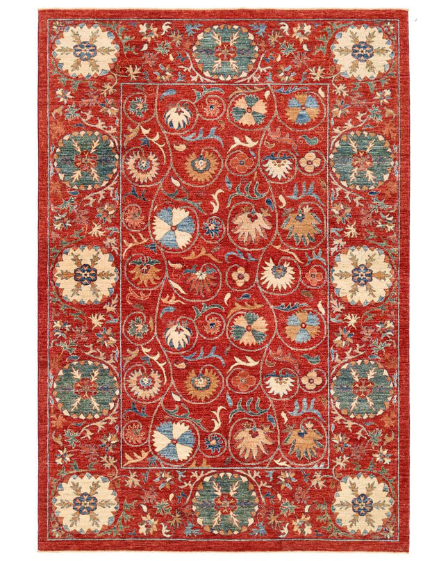 Suzani 6' 2" X 9' 0" Hand Knotted Wool Rug 6' 2" X 9' 0" (188 X 274) / Red / Wool