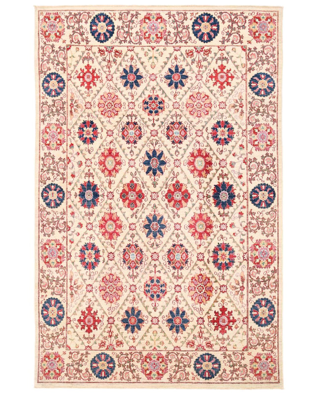 Suzani 5' 11" X 9' 2" Hand Knotted Wool Rug 5' 11" X 9' 2" (180 X 280) / Ivory / Wool